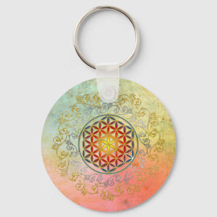 Flower of Life / Blume des Lebens - Ornament IV BG Key Ring