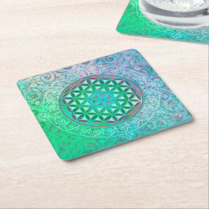Flower Of Life / Blume des Lebens - Ornament IV Square Paper Coaster