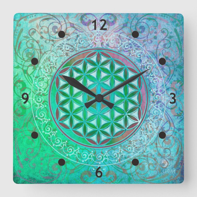 Flower Of Life / Blume des Lebens - Ornament IV Square Wall Clock (Front)