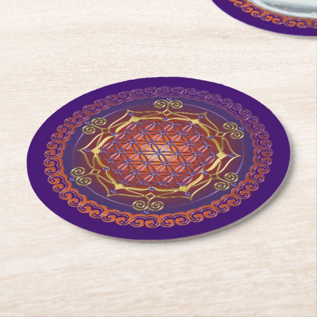 Flower Of Life / Blume des Lebens - Ornament Round Paper Coaster (Angled)