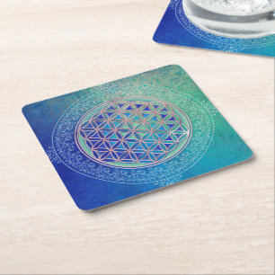 Flower Of Life / Blume des Lebens - Ornament VI Square Paper Coaster