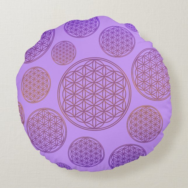 Flower of Life / Blume des Lebens - pattern violet Round Cushion (Back)