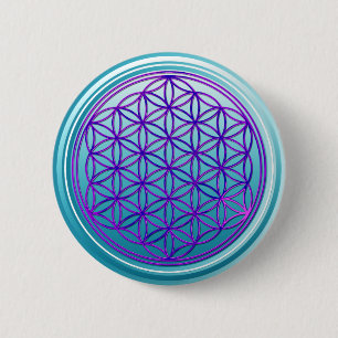 Flower Of Life / Blume des Lebens - pink blue cyan 6 Cm Round Badge