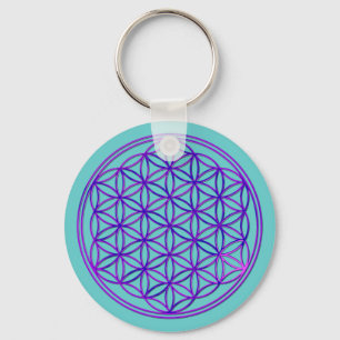 Flower Of Life / Blume des Lebens - pink blue Key Ring