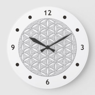 Flower Of Life / Blume des Lebens - punched white Large Clock