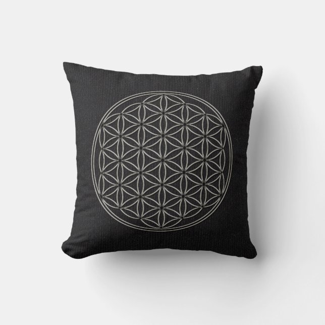 Flower of Life Blume des Lebens Silver Black Cushion (Front)