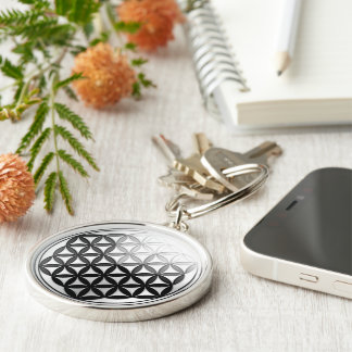 Flower of Life / Blume des Lebens Silver Black Key Ring