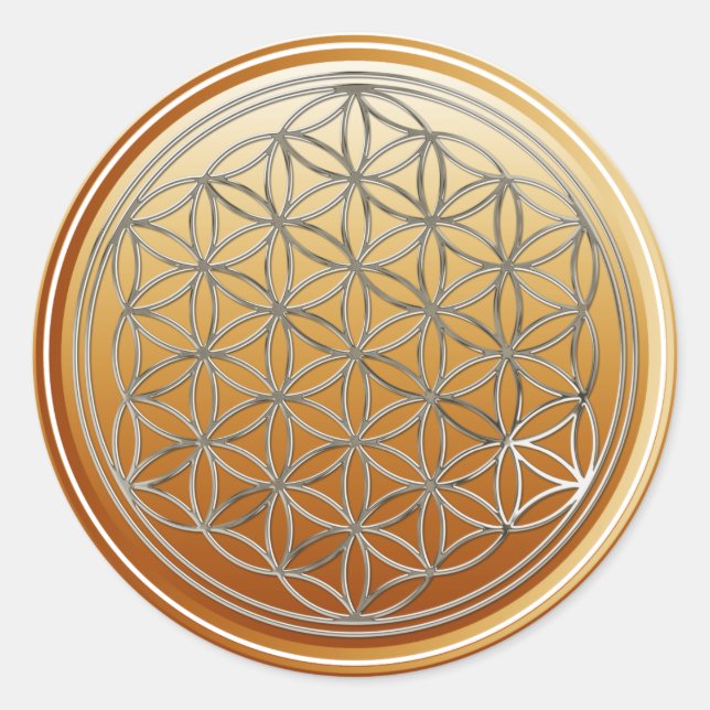 Flower Of Life / Blume des Lebens - SILVER brown Classic Round Sticker (Front)