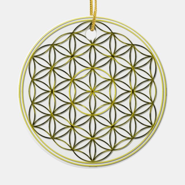 Flower of Life Blume des Lebens Silver Gold Ceramic Tree Decoration (Front)