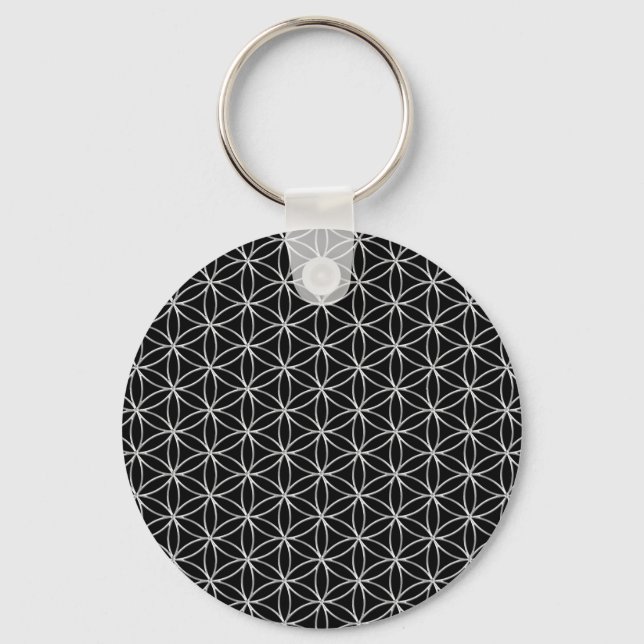 Flower of Life / Blume des Lebens - silver pattern Key Ring (Front)