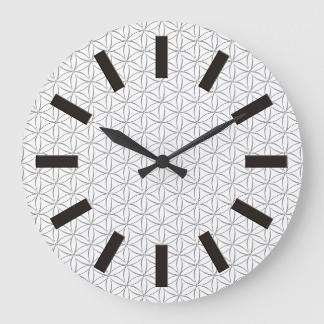 Flower of Life / Blume des Lebens - silver pattern Large Clock (Front)
