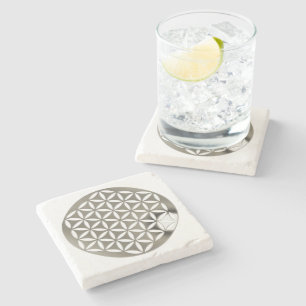 Flower Of Life / Blume des Lebens - silver punched Stone Coaster