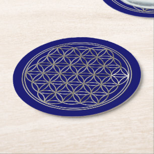 Flower Of Life / Blume des Lebens - SILVER Round Paper Coaster