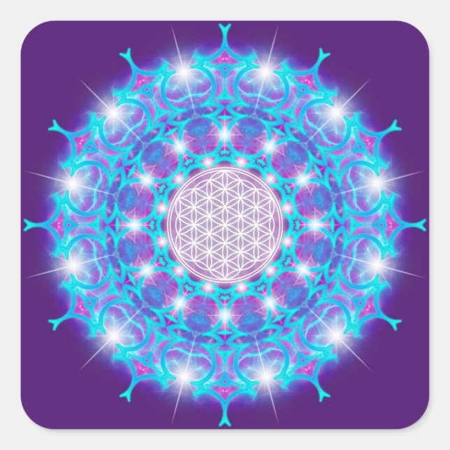 FLOWER OF LIFE/Blume des Lebens Stars Mandala Square Sticker (Front)