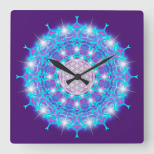 FLOWER OF LIFE/Blume des Lebens Stars Mandala Square Wall Clock
