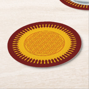 Flower Of Life / Blume des Lebens - SUNNY yellow Round Paper Coaster