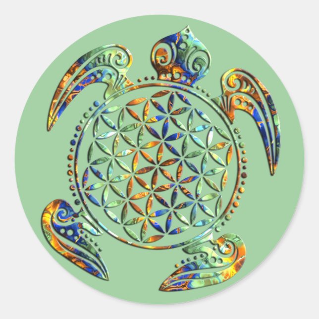 Flower of Life / Blume des Lebens - turtle coloure Classic Round Sticker (Front)