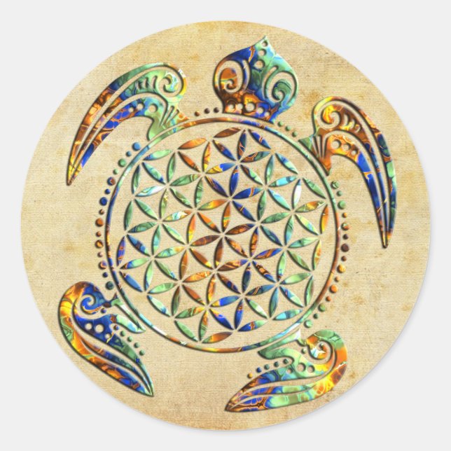 Flower of Life / Blume des Lebens - turtle coloure Classic Round Sticker (Front)