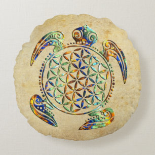 Flower of Life / Blume des Lebens - turtle coloure Round Cushion