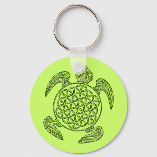 Flower of Life / Blume des Lebens - turtle green Key Ring (Front)