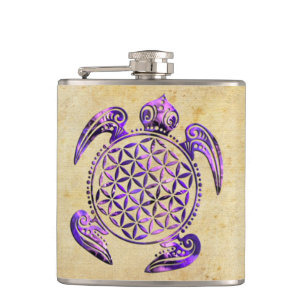 Flower of Life / Blume des Lebens - turtle purple Hip Flask