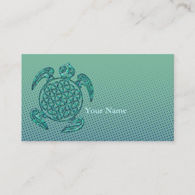 Flower of Life / Blume des Lebens turtle turquoise Business Card (Front)