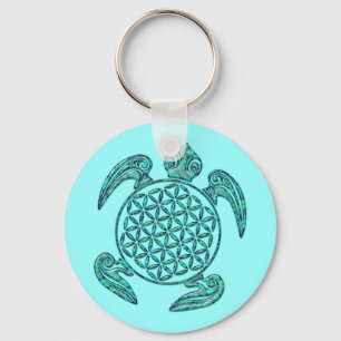 Flower of Life / Blume des Lebens turtle turquoise Key Ring