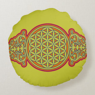 Flower of Life / Blume des Lebens - vintage VII Round Cushion