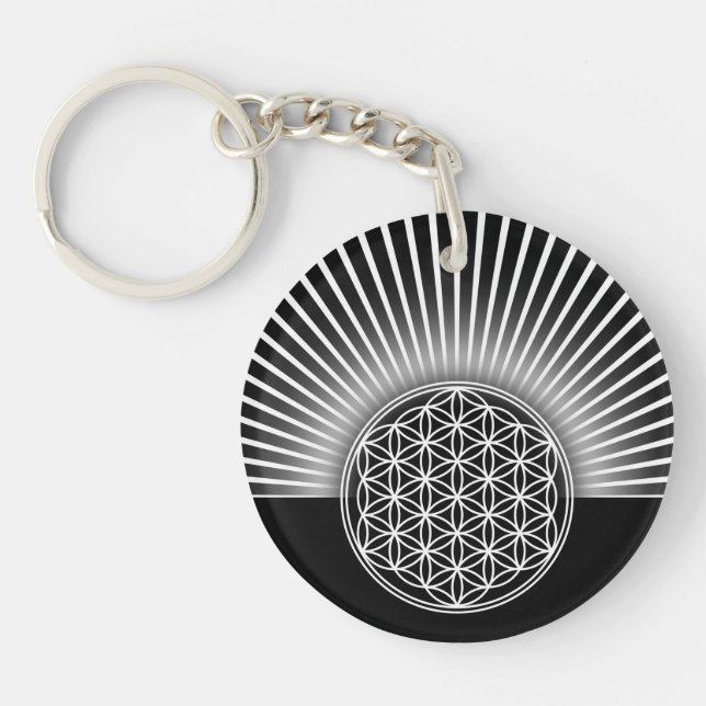Flower of Life / Blume des Lebens - white flat Key Ring (Front)