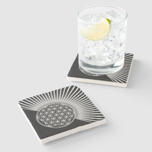 Flower of Life / Blume des Lebens - white flat Stone Coaster