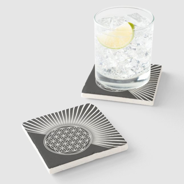 Flower of Life / Blume des Lebens - white flat Stone Coaster (Side)