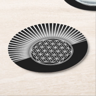 Flower Of Life / Blume des Lebens - white rays Round Paper Coaster