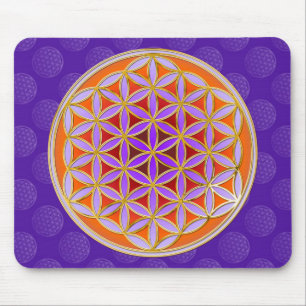 Flower Of Life - Button Style orange violet Mouse Mat