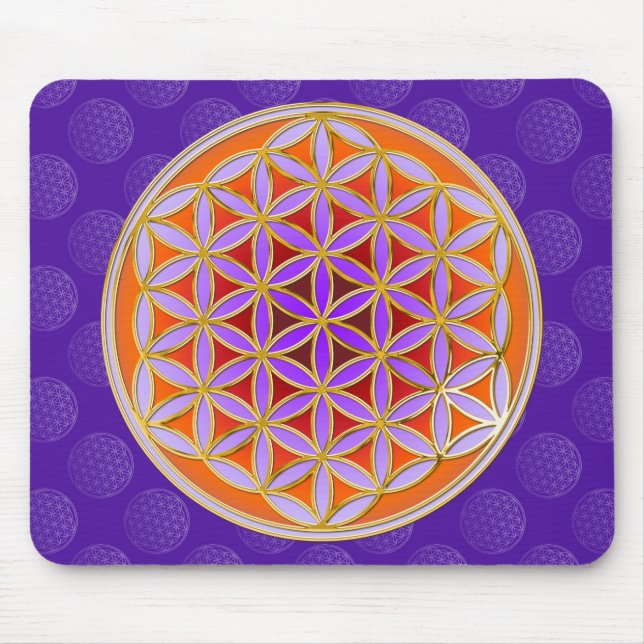 Flower Of Life - Button Style orange violet Mouse Mat (Front)