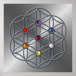 Flower of Life Chakra Gemstone Poster