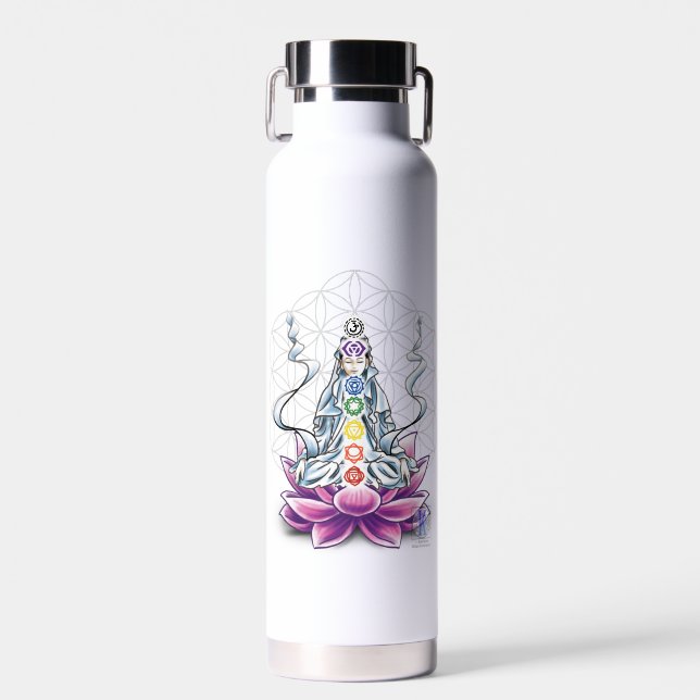 Flower of life, chakra, goddess drink water bottle (Front)