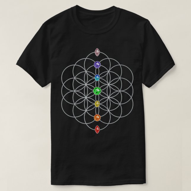 Flower of Life Chakra Stones Sacred Geometrie Yoga T-Shirt (Design Front)