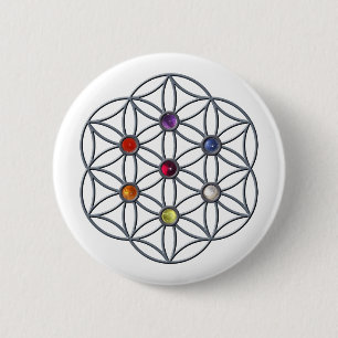 Flower of Life Chakras Gemstone 6 Cm Round Badge