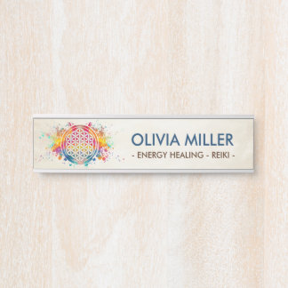 Flower of life - colorful splatter door sign