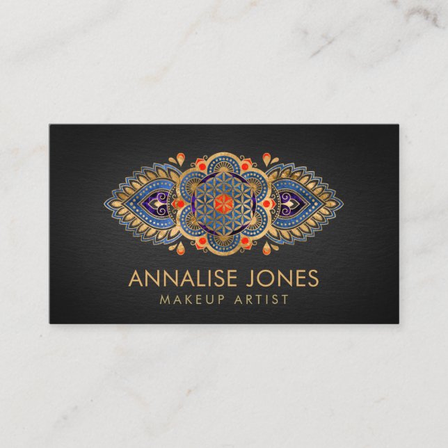 Flower of Life -Colourful Luxury Ornament  Business Card (Front)