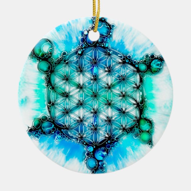 Flower Of Life - Colourfully Ways 3 + 4 Ceramic Tree Decoration (Front)