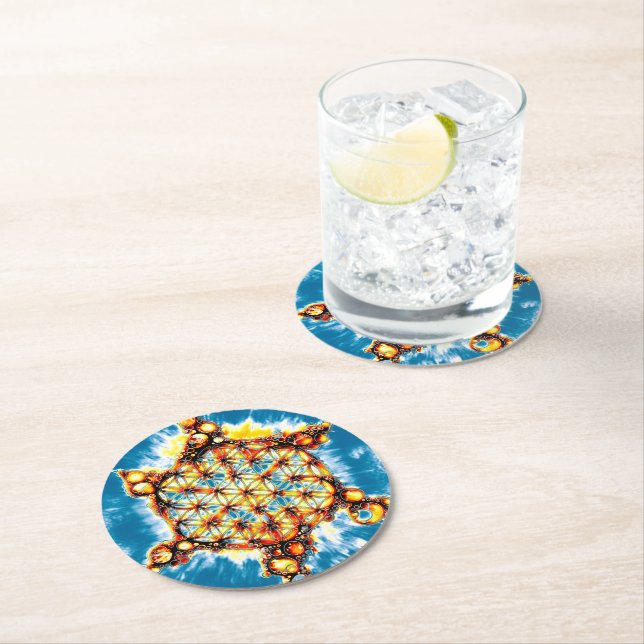 Flower Of Life - Colourfully Ways 5 Round Paper Coaster (Insitu)