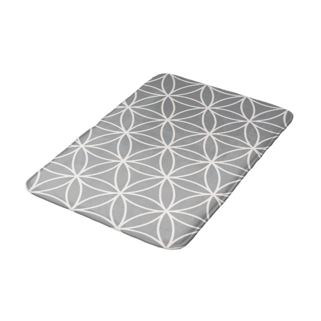 Flower of Life Cream on Grey Big Pattern Bath Mat (Angled)