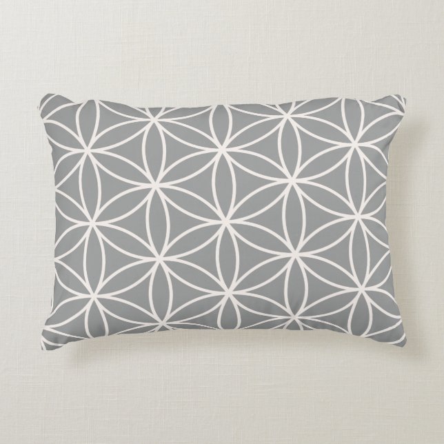 Flower of Life Cream on Grey Big Pattern Decorative Cushion (Front)