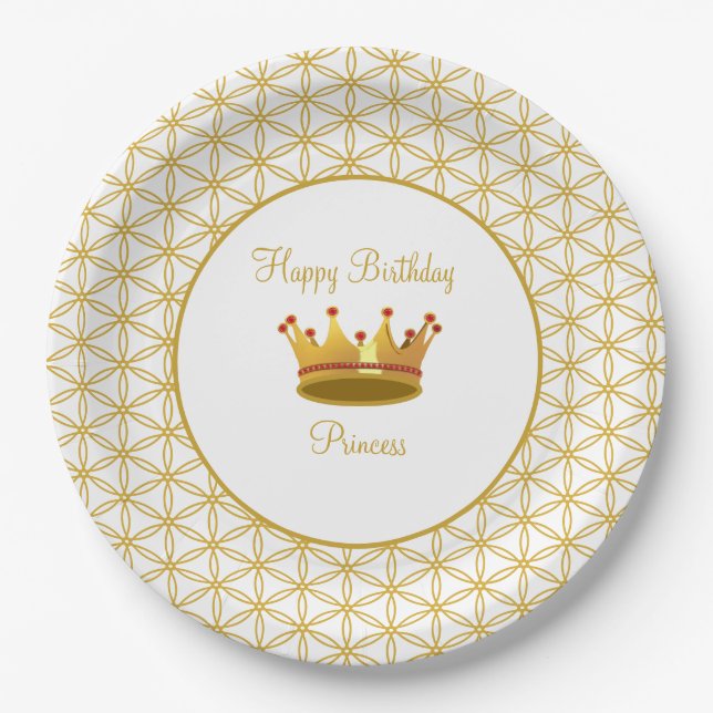 Flower of Life & Crown Birthday Paper Plate (Front)