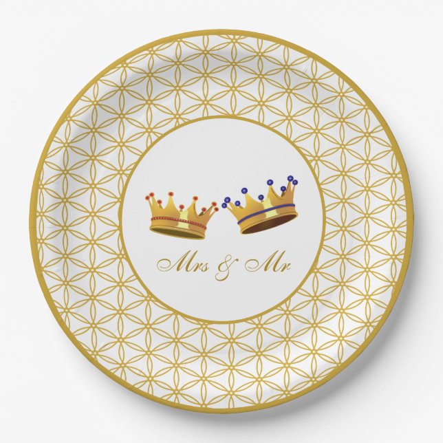 Flower of Life & Crowns Wedding Paper Plate (Front)