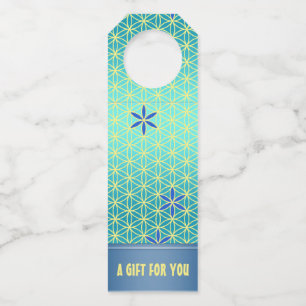 FLOWER OF LIFE - cyan yellow pattern Bottle Tag
