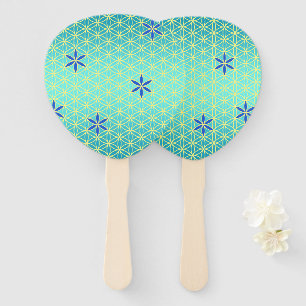 FLOWER OF LIFE - cyan yellow pattern Hand Fan