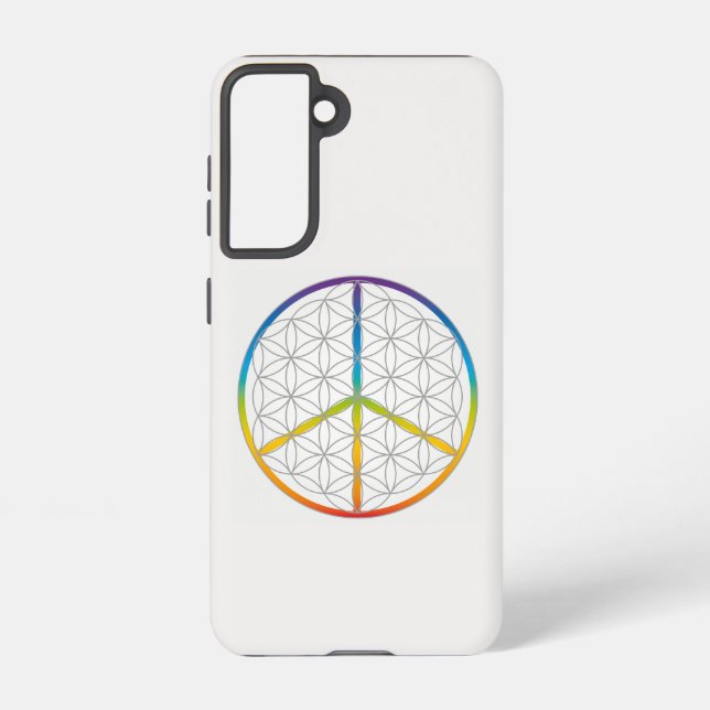 Flower of Life Design Peace + Love Symbol Rainbow Samsung Galaxy S21 Case (Back)