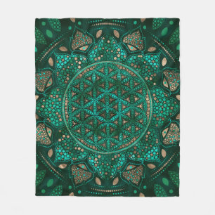 Flower of Life Dot Art malachite gold Fleece Blanket